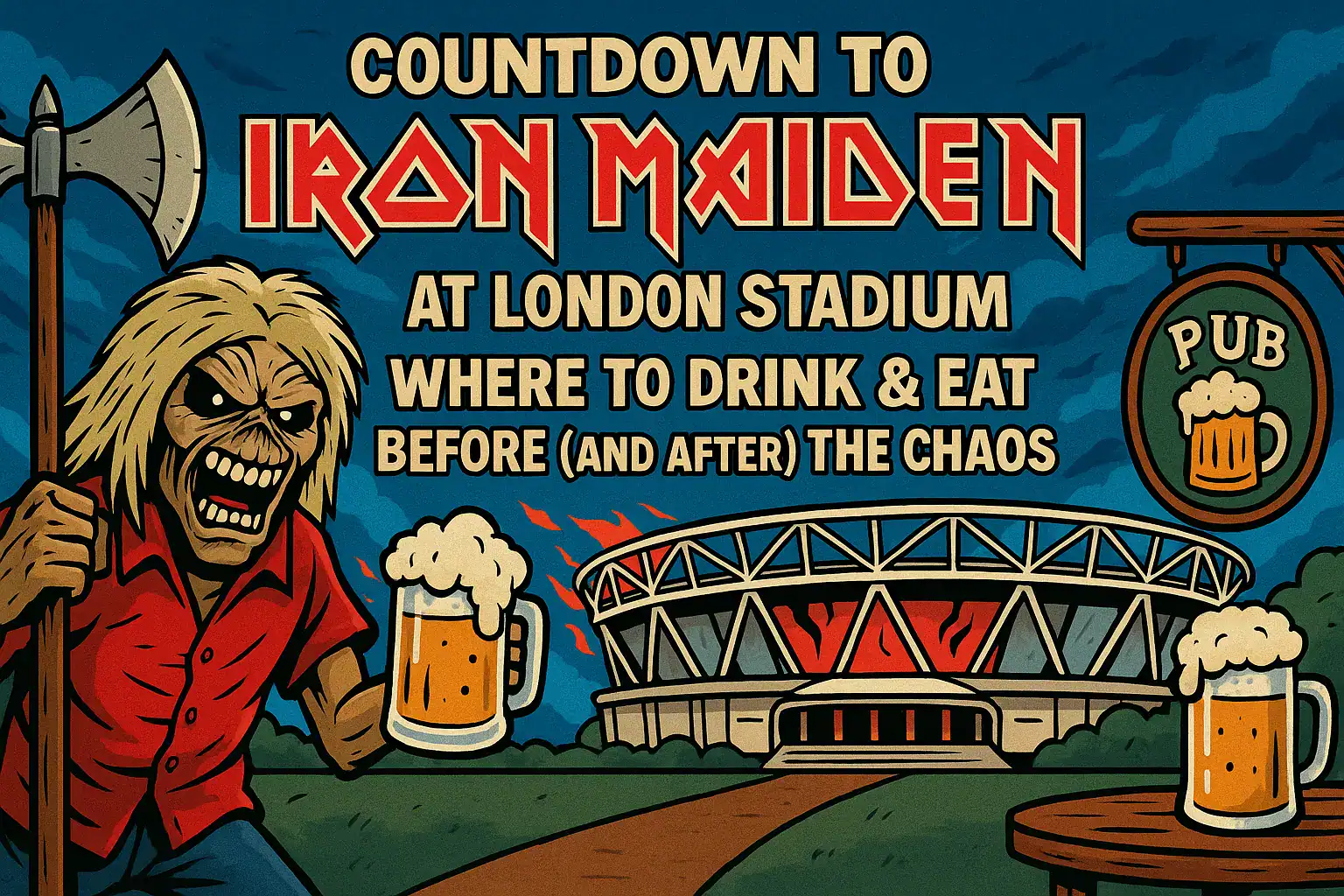🕖 COUNTDOWN TO IRON MAIDEN AT LONDON STADIUM – WHERE TO DRINK & EAT BEFORE (AND AFTER) THE CHAOS ⚔️🍻🔥