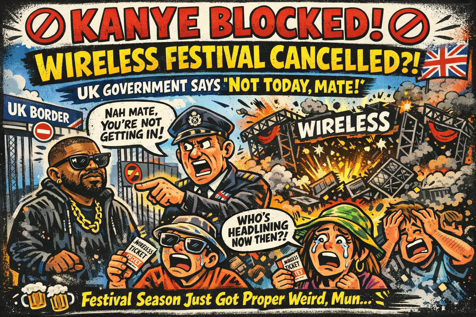 🚫🎤 WIRELESS FESTIVAL AXED AS Kanye West BLOCKED FROM UK ENTRY — WHAT’S OCCURRING THEN?! 🤯🔥