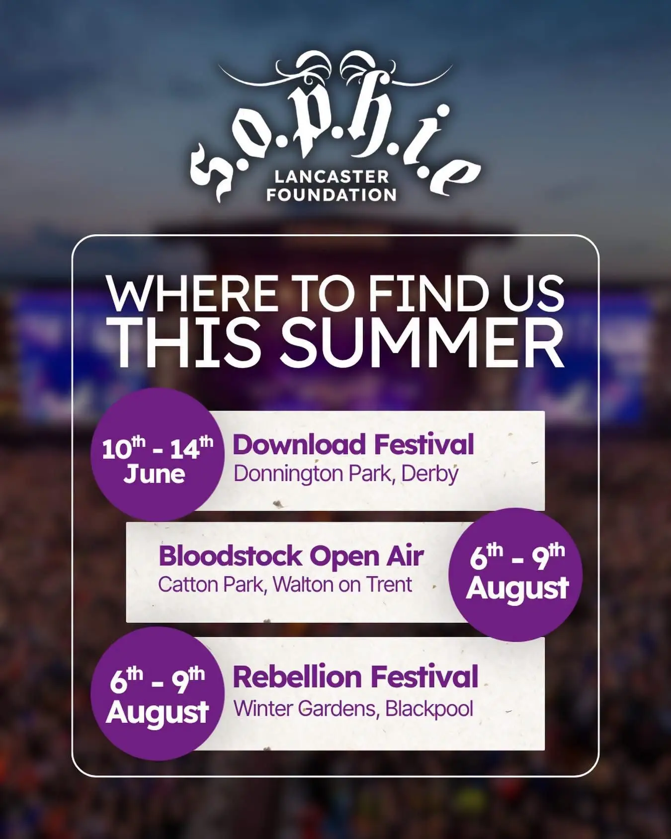 💜🤘 SOPHIE LANCASTER FOUNDATION RETURNS TO THE FESTIVAL FIELDS THIS SUMMER 🤘💜