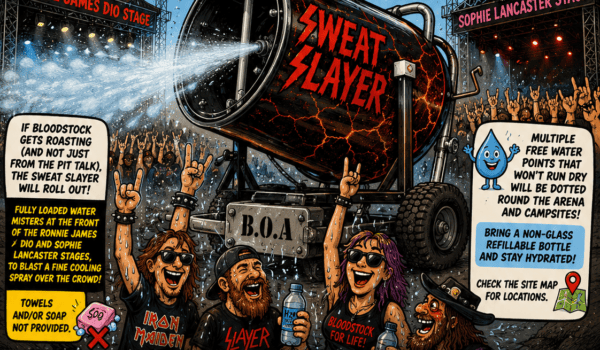 💦🤘 THE RIFF REPORT GUIDE TO BEATING THE HEAT AT BLOODSTOCK 2026 Meet the Sweat Slayer — Bloodstock’s Metal Misting Machine 🔥☀️