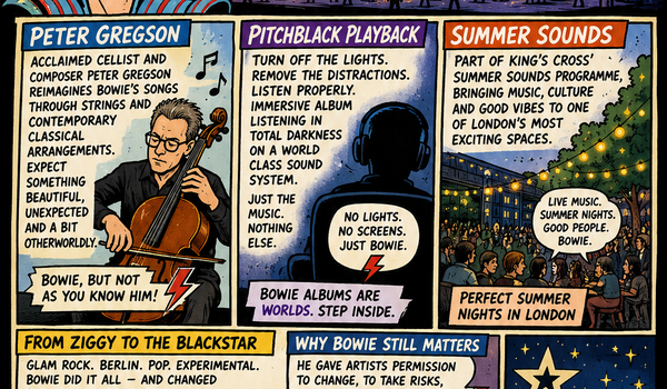 ⚡🎤 DAVID BOWIE NIGHTS BRING PETER GREGSON, PITCHBLACK PLAYBACK AND SUMMER SOUNDS TO KING’S CROSS 🌙🎶