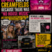 011d0d79-9eaa-429a-8955-3451c68a9f6a-1 - the Riff Report Blog Poster-style infographic about a couple taking an 80-mile Uber to Creamfields; features a distressed couple photo, Uber car, crowd/stage image, and bold yellow, pink, and white headlines showing the story.