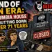 Comic-style poster announcing Columbia House is shutting down after 71 years, with distressed fans, a large CLOSED sign, and vinyl records on the ground.