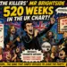 Colorful comic-book poster celebrating The Killers' Mr Brightside with a 520 weeks UK chart headline, crowd, and confetti.
