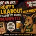 Cartoon poster announcing 'End of an Era' for Cardiff's Walkabout, with a sad kangaroo holding a beer outside Australian bar.