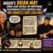 Comic-style poster announcing Brian May singing lead vocals on 'My Angels Are Calling' for Steve Cropper, with portraits of May and Cropper and bold headlines.