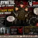 Promotional poster for Babymetal Metal Forth Deluxe zeotrope vinyl, showing three members in ornate armor holding a decorative album amid bold text and a vinyl wheel on the right.