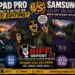 Vibrant infographic comparing iPad Pro and Samsung Galaxy Tab S10 Ultra for photo editing, with two tablets showing landscape photos and a central shouting mascot.