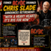 B6d5b0f6-62c8-42e4-b265-528d699033e3 - the Riff Report Blog Comic-style poster announcing Chris Slade's retirement from AC/DC, with the drummer at his kit and bold headlines.