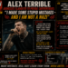 Beb0b7eb-ed84-43e5-8900-6c0862ef764a - the Riff Report Blog Collage poster featuring Alex Terrible with a microphone, bold headlines about his statements, and panels of quotes and notes about Slaughter To Prevail and the tour.