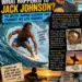 Poster-style collage about Jack Johnsonโs life as a surfer and musician, with bold title and waves imagery.