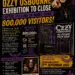 Poster announcing Ozzy Osbourne exhibition closing after attracting 800,000+ visitors, with bold orange title and image of Ozzy pointing toward viewer (promo for Long Live Ozzy).