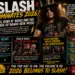 Promotional poster for Slash's 2026 tour, featuring Slash with guitar and bold headlines about new music, tour dates, and legends of blues-rock.